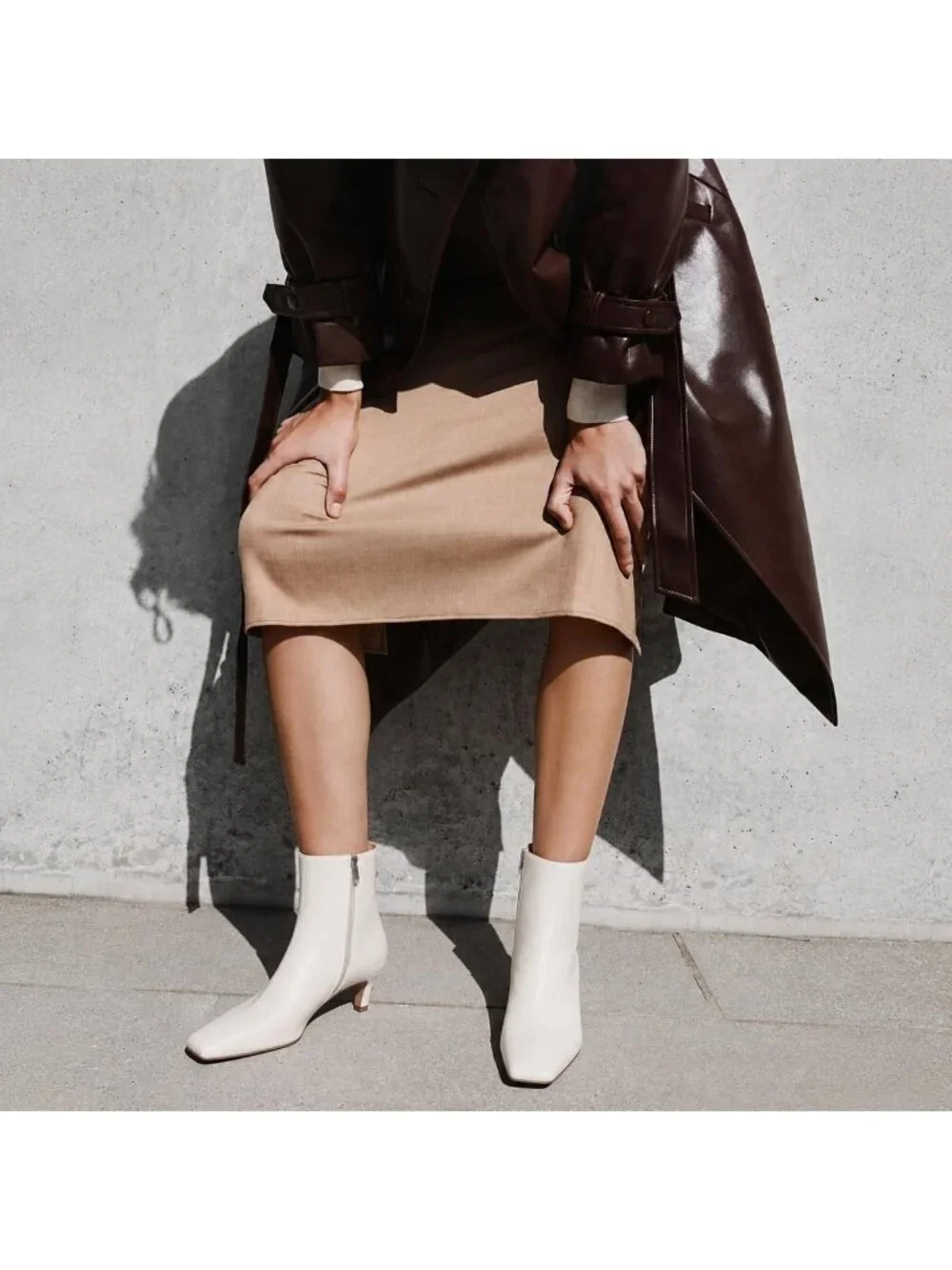 Women's White Kitten Low Heel Square Toe Stiletto Comfort Stylish Ankle Boots